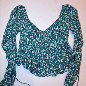 Pink Lily Teal Floral Blouse